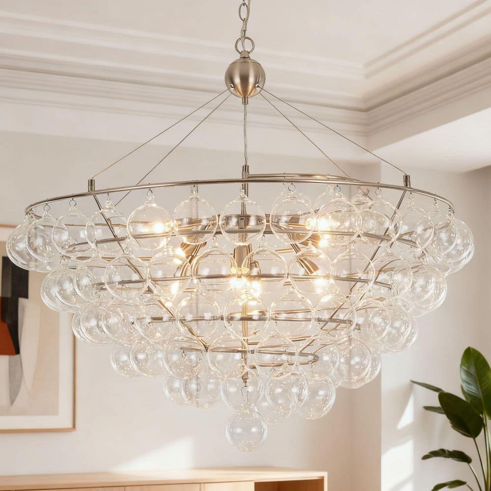 HUOKU Neuvy 8-Light 34.6 in.W Brushed Nickel Chandelier with