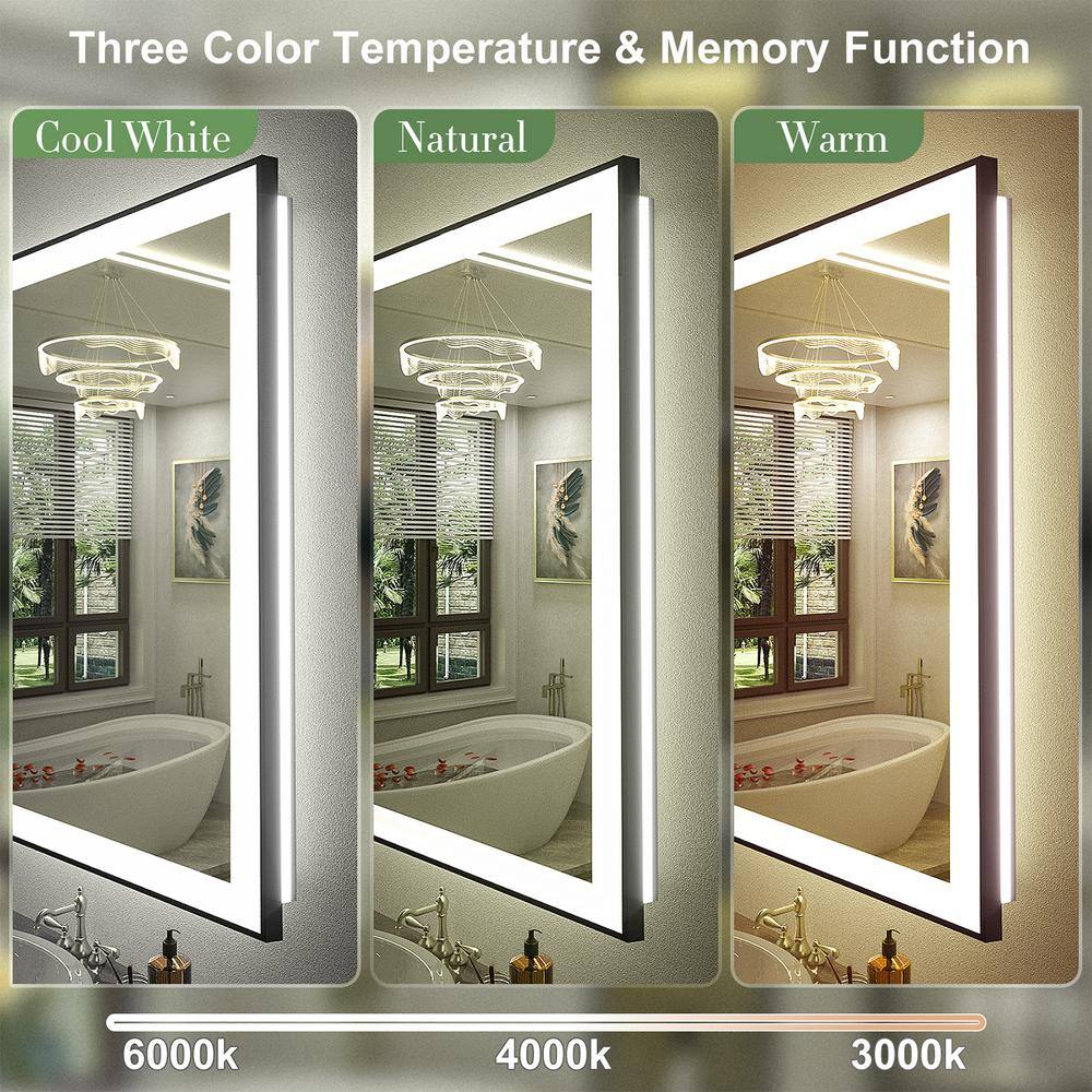 Matte Black LED Lighted Anti-Fog Vanity Mirror with Tempered Glass, 28" x 20"