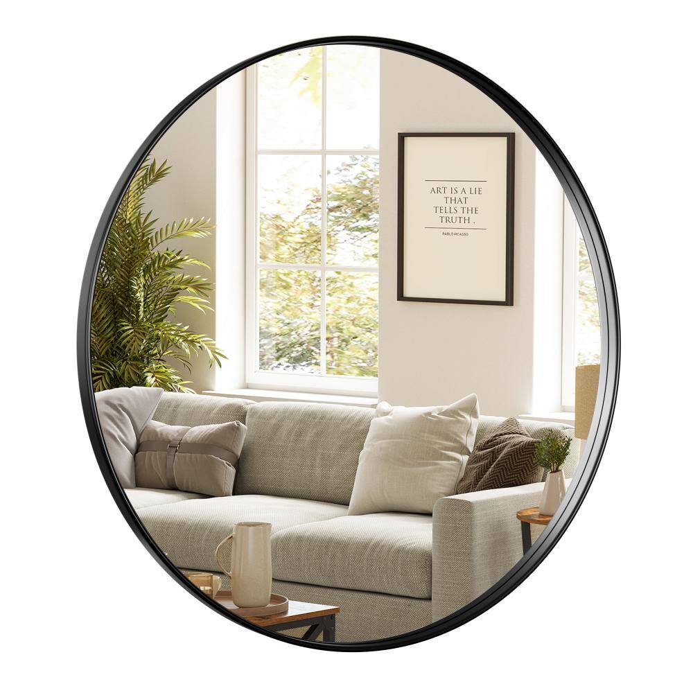 30 in. W x 30 in. H Round Mirror Metal Framed Circle Mounted Wall Mirrors Bathroom Mirror Vanity Mirror in Black price history on PriceWatchPro