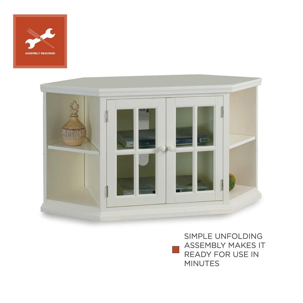 Riley Holliday 46" White Composite Wood Corner TV Stand with Cabinet