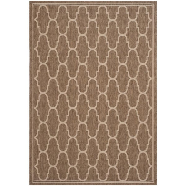 Courtyard Brown/Beige 8 ft. x 11 ft. Border Indoor/Outdoor Patio  Area Rug
