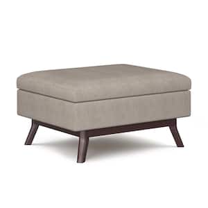 Owen 34 in. Wide Mid Century Modern Rectangle Coffee Table Storage Ottoman in Natural Linen Look Fabric