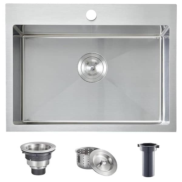 22 in. Drop-In Single Bowl 16-Gauge Brushed Nickel Stainless Steel Bar and Prep Workstation Sink