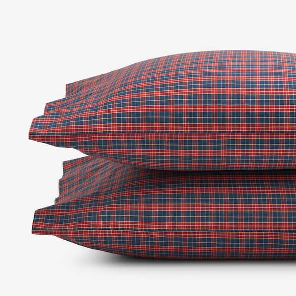 The Company Store Company Cotton Red/Navy Christmas Plaid Cotton Percale Standard Pillowcase (Set of 2)