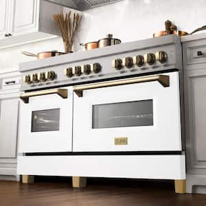 Autograph Edition 60 in. 9 Burner Dual Fuel Range in Fingerprint Resistant Stainless Steel, White Matte & Polished Gold