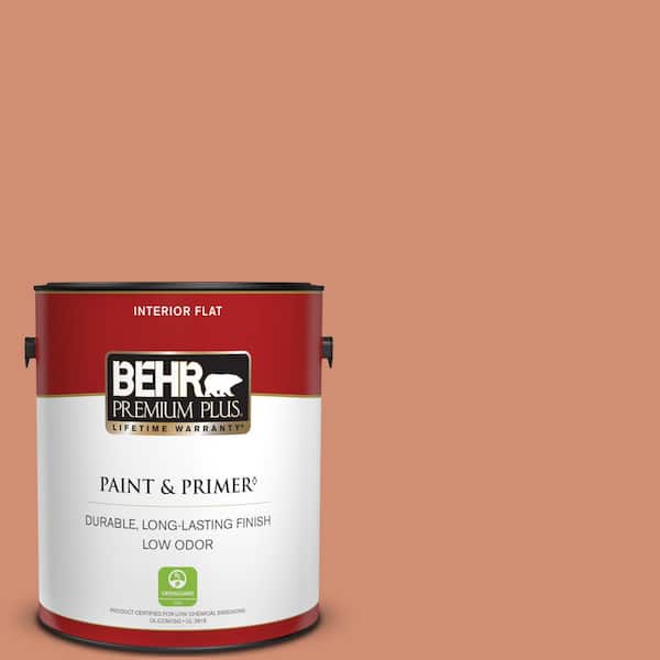 BEHR PREMIUM PLUS 1 gal. #M200-5 Terra Cotta Clay Flat Low Odor Interior Paint & Primer