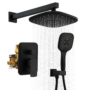 2-Spray Patterns 9 in. Wall Mount 1.8 GPM Dual Rain Shower Head with Handheld in Matte Black