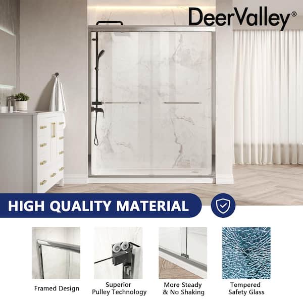 DEERVALLEY 60 in. W x 76 in. H Double Sliding Framed Shower Door in Silver with 1/4 in. (6 mm) Clear Glass