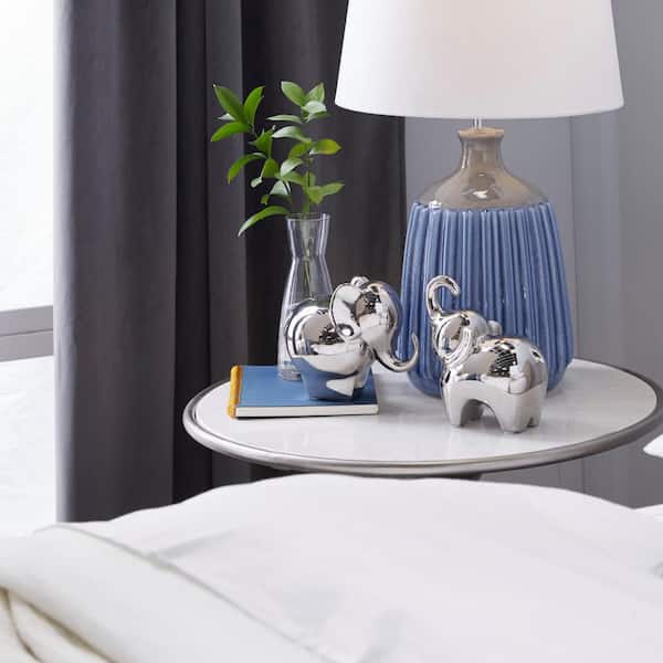 Silver Porcelain Elephant Sculpture (Set of 2)