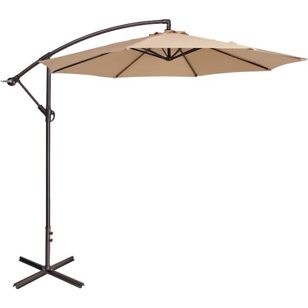 10 ft. Aluminum Cantilever Outdoor Patio Umbrella with Easy Crank Lift in Beige