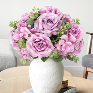 19 in. Lavender Pink Artificial Elegant Rose Hydrangea Flower Stem Bush Bouquet (Set of 2)