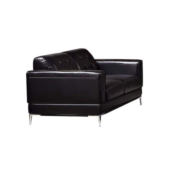 Benjara 36 in. Black Solid Faux Leather 2-Seater Loveseat with Square Quilt Tuft Pattern Backrest