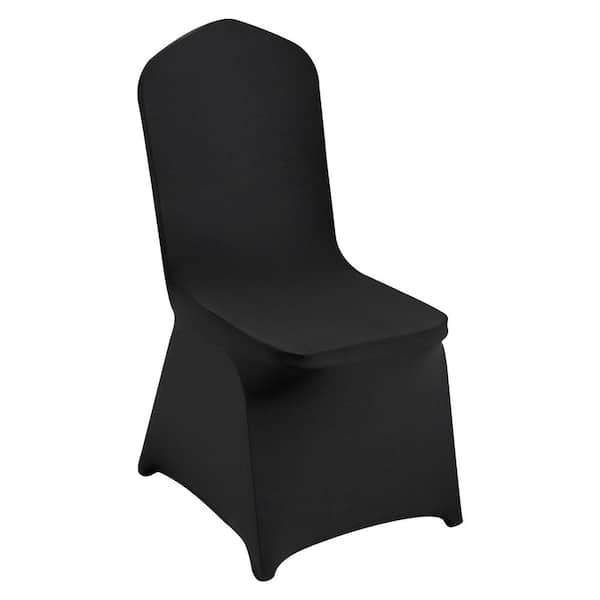 50 Piece Flat-Front Chair Covers Polyester Spandex Stretch Slipcovers for Wedding Party Dining Banquet, Black
