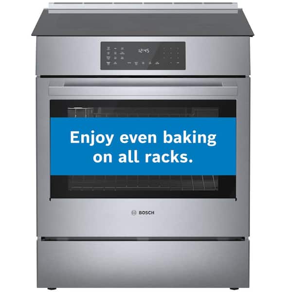 Bosch Benchmark Series 30 in 4.6 cu ft 4 Burner Slide-In Induction Range with Self-Cleaning Convection Oven in Stainless Steel
