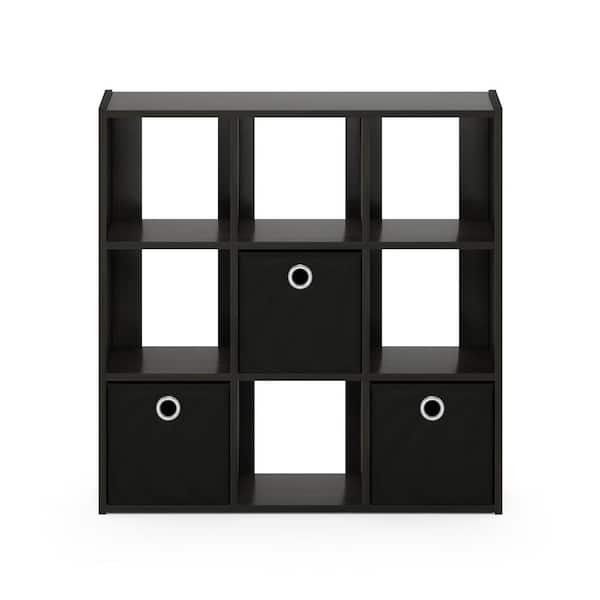 Furinno Simplistic 26.5 in. Tall Espresso Wood 9-Shelf Open Shelf Bookcase with Bins