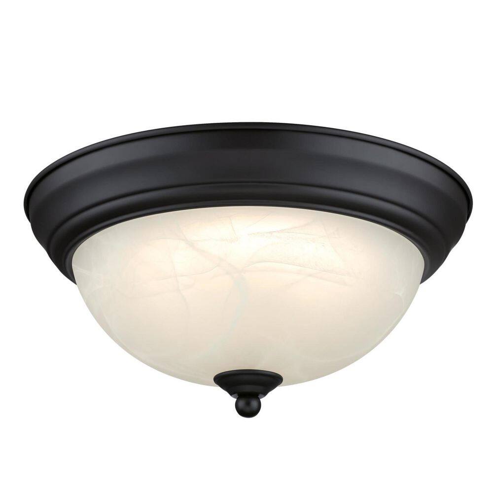 Dubrow 11-in. Black-Bronze Selectable LED Flush Mount with White Alabaster Glass Shade price history on PriceWatchPro