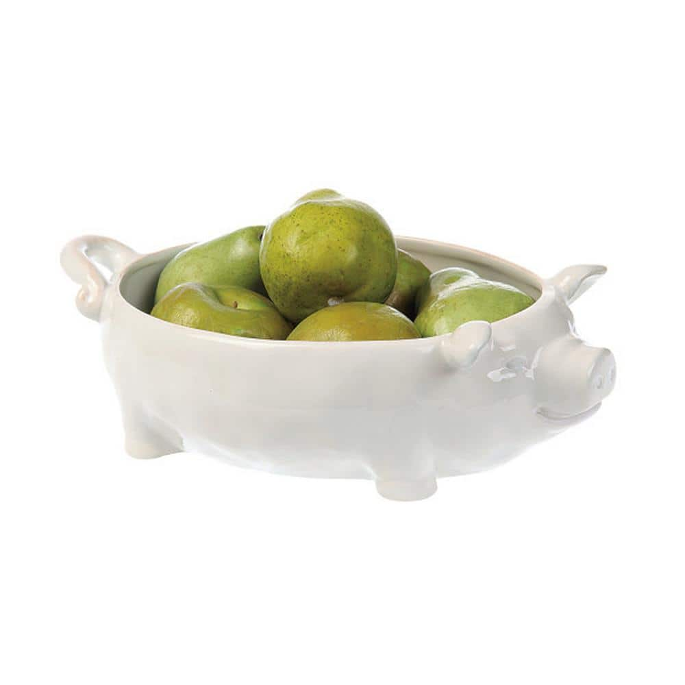 Storied Home Farmhouse 12.5 in. 65 fl. oz. White Ceramic Serving Bowls