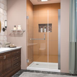 40 in. W x 72 in. H Pivot Semi Frameless Shower Door/Enclosure in Stainless-Steel with Clear Glass