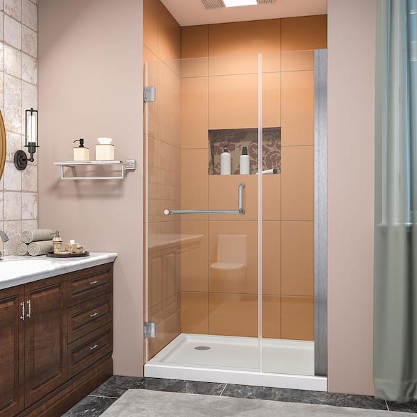 TOOLKISS 40 in. W x 72 in. H Pivot Semi Frameless Shower Door/Enclosure in Stainless-Steel with Clear Glass