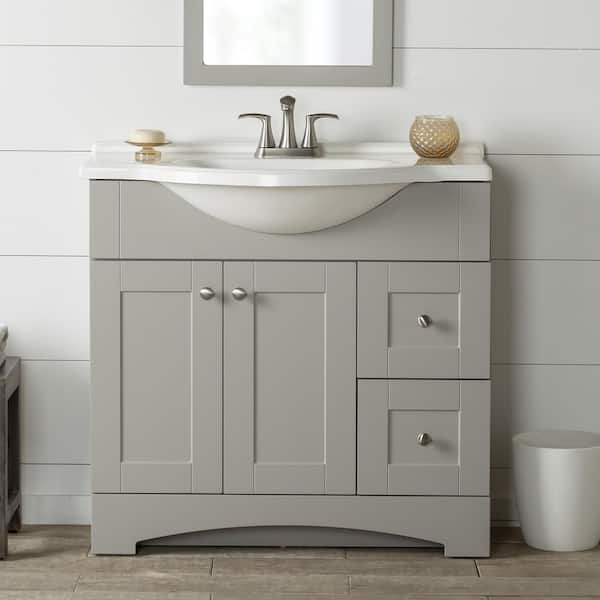 Glacier Bay Del Mar 37 in. W x 19 in. D x 36 in. H Single Sink Freestanding Bath Vanity in Gray with White Cultured Marble Top