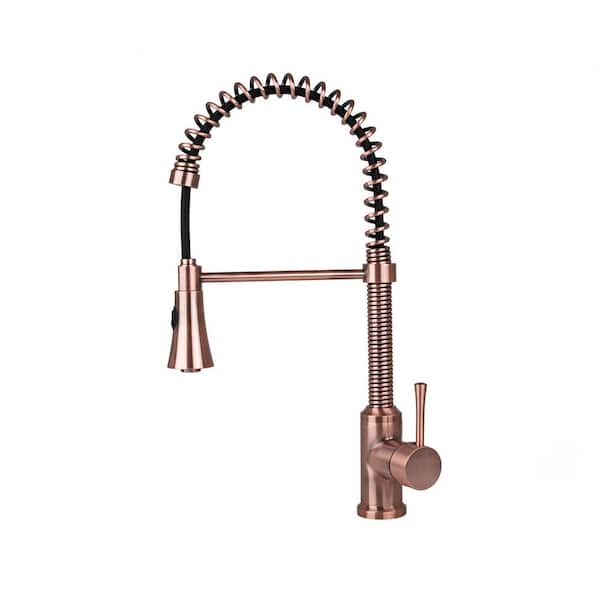 Unbranded Residential Spring Coil Single-Handle Pull-Down Kitchen Faucet with Cone Sprayer in Antique Copper