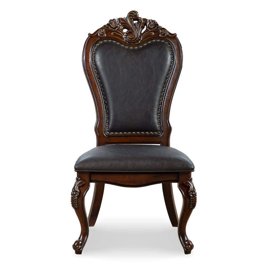 High Back Cherry Faux Leather Upholstered Side Chair