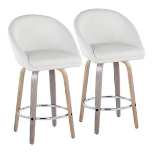 Matisse Highback 26 in. White Faux Leather, Light Grey Wood, and Chrome Metal Fixed-Height Counter Stool (Set of 2)