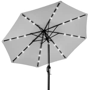 10 ft. Market Solar LED Lighted Tilt Patio Umbrella w/UV-Resistant Fabric in Fog Gray
