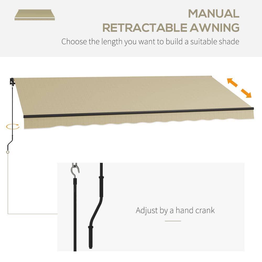 Beige 16' x 10' Retractable Patio Awning with Manual Crank