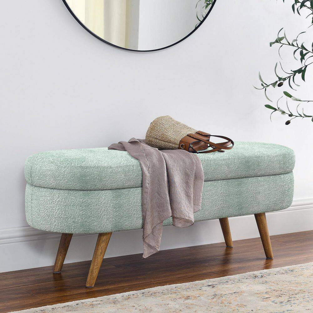 Cyan 43.5 in. Oval Bedroom Bench Linen Fabric Upholstered Storage Bench wit