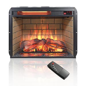 Vintage 23 in. Infrared Quartz Heater Electric Fireplace Insert Woodlog Version with Brick, Realistic Flame