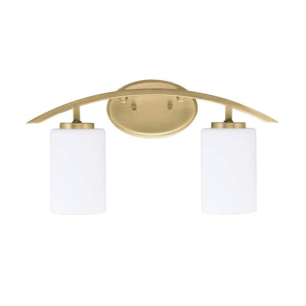 Unbranded Siena 18.25 in. 2-Light Vanity Light New Age Brass with 4 in. White Muslin Glass Shades, No Bulbs Included