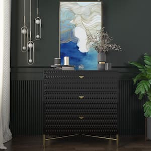 Black 3-Drawer Wood Nightstand with Square Support Legs