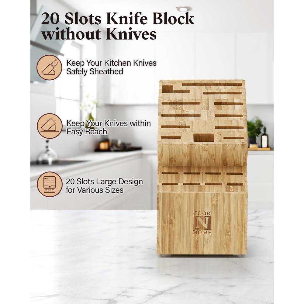 Cook N Home 20-Slot Natural Bamboo Knife Storage Block
