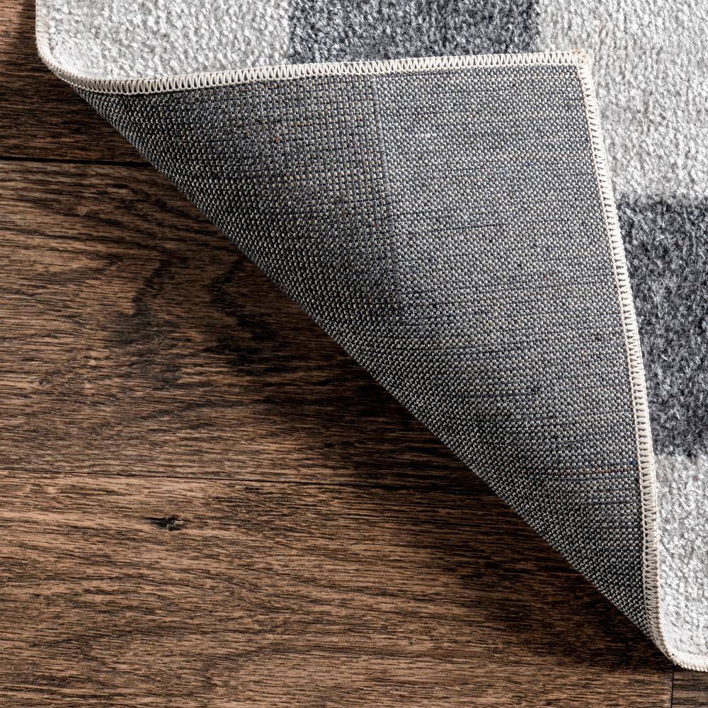 Naya Blue and White Checkered Synthetic Washable Area Rug
