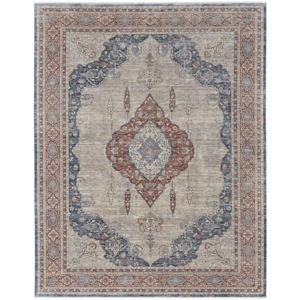 2 ft. x 8 ft. Blue, Gray Floral Area Rug
