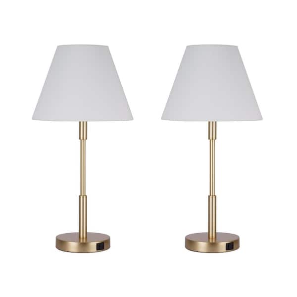 Beckett 24 in. Dark Bronze Table Lamp Set with White Fabric Shade and (Set of 2)
