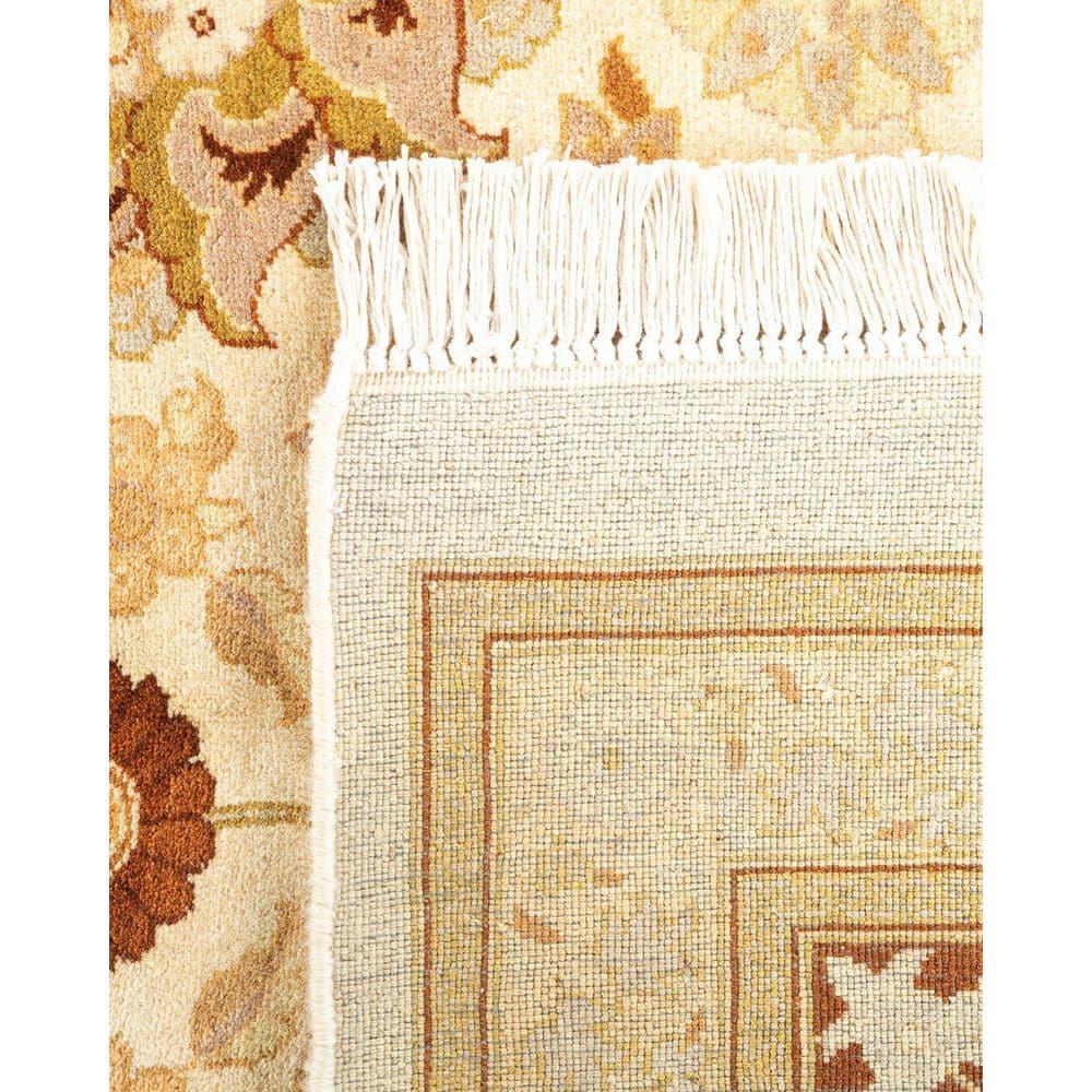 Elegant Ivory Hand-Knotted Wool Oriental Area Rug, 9'3" x 16'0"