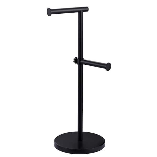 Freestanding Stainless Steel Double Post Toilet Paper Holder with Non-Slip Base with Reserve for Bathroom in Matte Balck