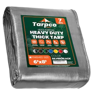 6 ft. x 8 ft. Silver/Black 7 Mil Heavy Duty Polyethylene Tarp, Waterproof, UV Resistant, Rip and Tear Proof
