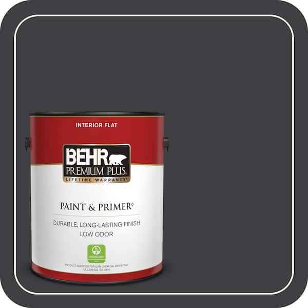 BEHR PREMIUM PLUS 1 gal. #ECC-10-2 Jet Black Flat Low Odor Interior Paint & Primer