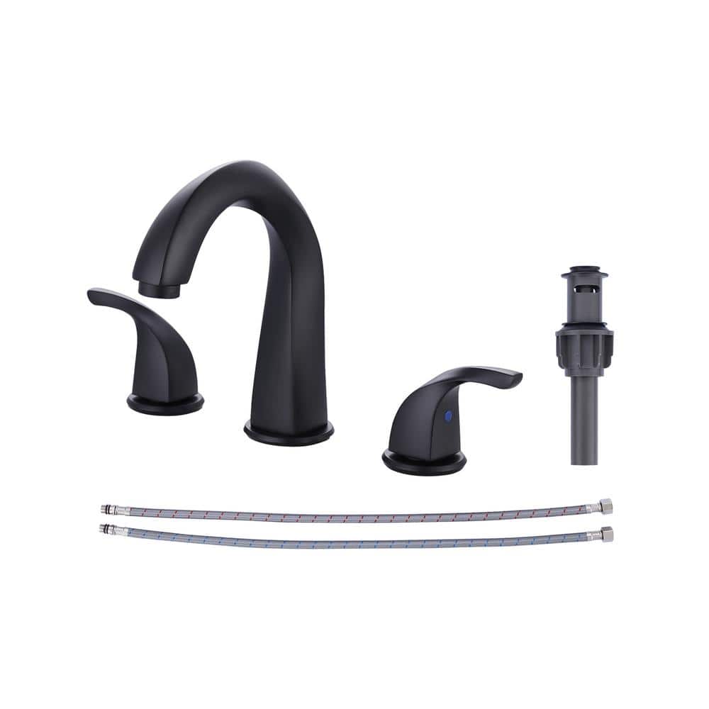 8 in. Widespread Double Handle Bathroom Faucet for 3-Holes with Pop-up Drain Assembly and Supply Lines in Matte Black price history on PriceWatchPro
