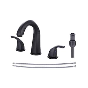 8 in. Widespread Double Handle Bathroom Faucet for 3-Holes with Pop-up Drain Assembly and Supply Lines in Matte Black