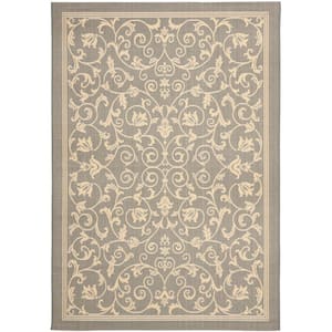 Courtyard Gray/Natural 4 ft. x 6 ft. Border Indoor/Outdoor Patio  Area Rug