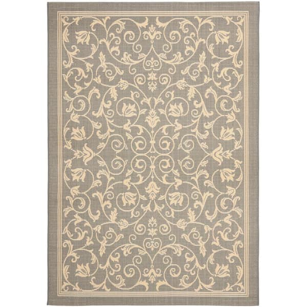 Courtyard Gray/Natural 8 ft. x 11 ft. Border Indoor/Outdoor Patio Area Rug