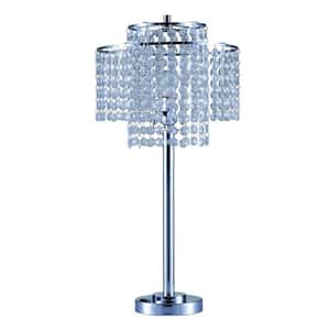 26 in. Blue and Silver Standard Light Bulb Bedside Table Lamp with Clear Acrylic Shade
