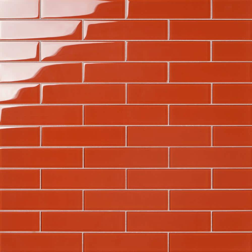 Lucid 2" x 8" Orange Glass Subway Wall Tile