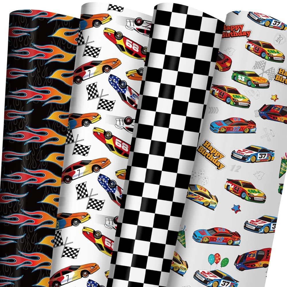 20 x 29 in. Race Car Theme Wrapping Paper with Flames and Checkered Flags for Kids Birthday, 8 Folded Sheets price history on PriceWatchPro