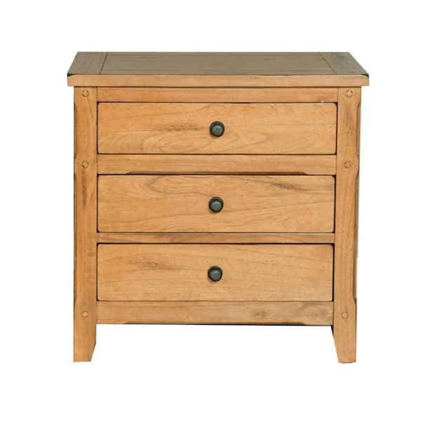 Benjara Marv Rustic Light Brown 3-Drawer 29 in. Nightstand