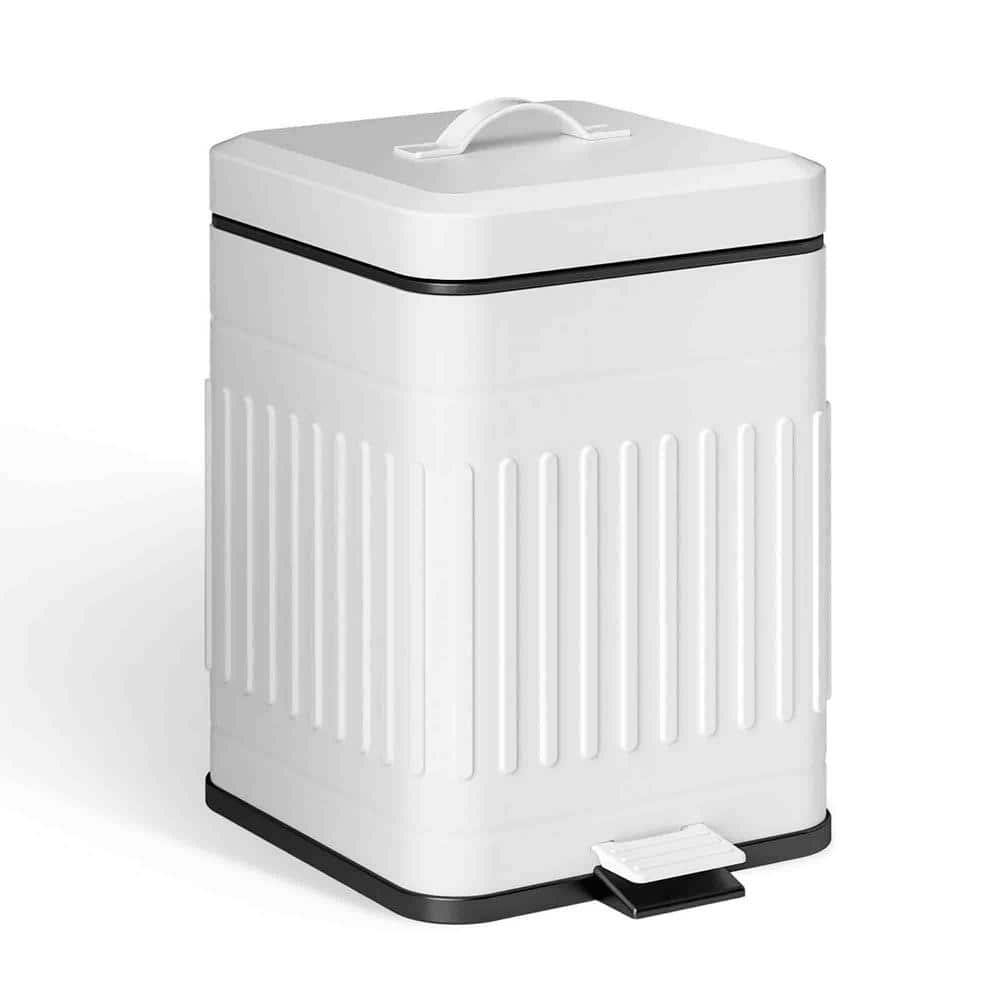 1.3 gal. White Farmhouse Retro Metal Trash Can with Lid